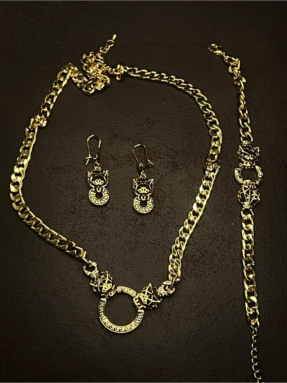 3 Piece Elegant Tiger 21K Gold Plated Jewelry Set